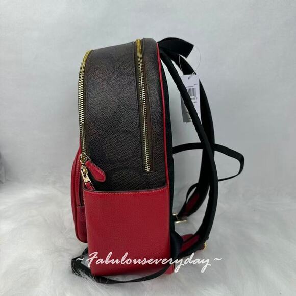 Coach Court Backpack In Maxi Signature Canvas/Gold/Walnut/Red CCK72 NWT main image 7